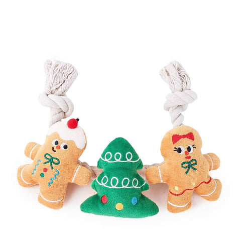 HugSmart Happy Woofmas RopeFunz - Holiday Gingerbread - Puppy Village.nl