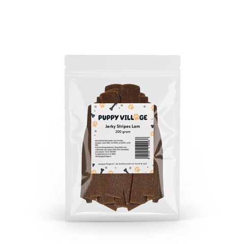 Puppy Village Jerky Stripes Lam (200 gr.) - Puppy Village.nl