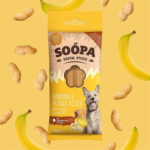 Soopa Dental Sticks - Banaan & Pindakaas - Puppy Village.nl