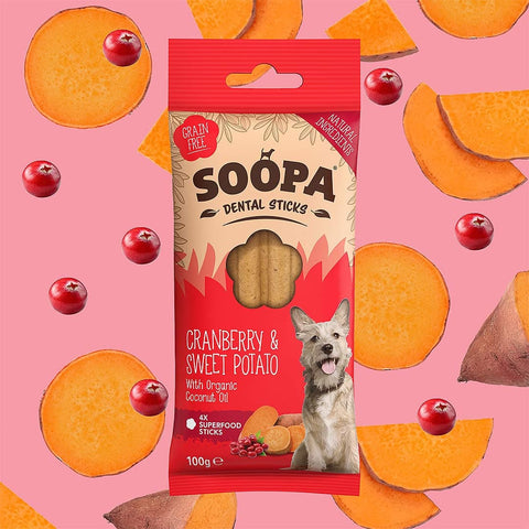 Soopa Dental Sticks - Cranberry & Zoete Aardappel - Puppy Village.nl