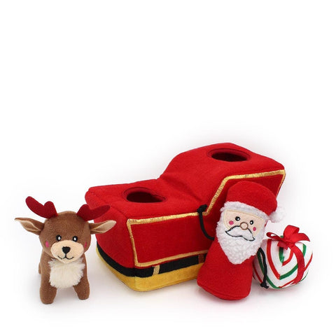 ZippyPaws Holiday Burrow - Santa's Sleigh - Puppy Village.nl