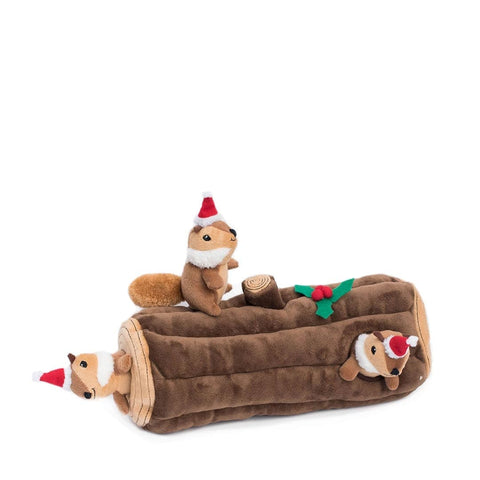 ZippyPaws Holiday Burrow - Yule Log with Chipmunks - Puppy Village.nl