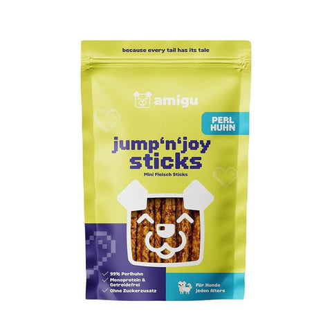 amigu Jump'n'Joy Vleessticks - Parelhoen - Puppy Village.nl